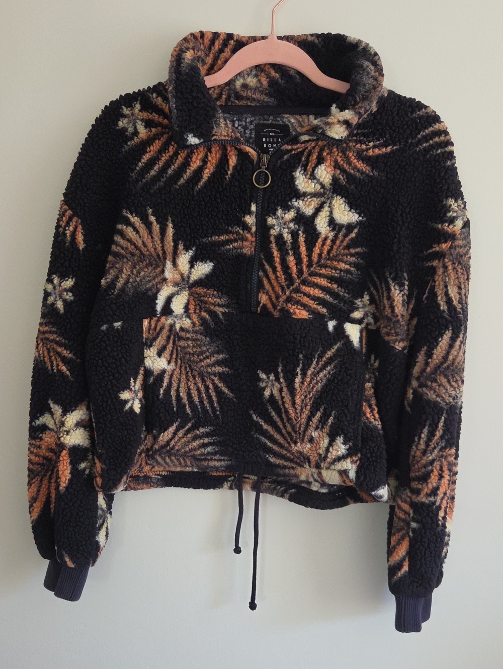Billabong Black Multi Time Off Half Zip Tropical Sherpa Fleece Pullover Small